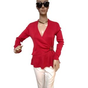 Nic+Zoe red knit V-neckline top, S